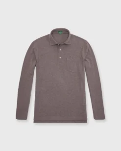 Long-Sleeved Polo In Heathered Oat Pima Pique