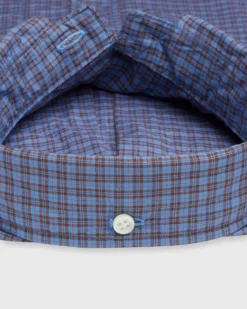 Button-Down Sport Shirt In Blue/Brown/Orange Check Poplin -fashion S71044 366