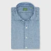 Spread Collar Sport Shirt In Olive/Sky Gingham Twill