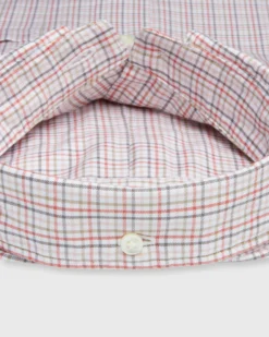 Button-Down Sport Shirt In Bone/Coral/Olive Tattersall Twill -fashion S71047 332