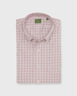 Button-Down Sport Shirt In Bone/Coral/Olive Tattersall Twill
