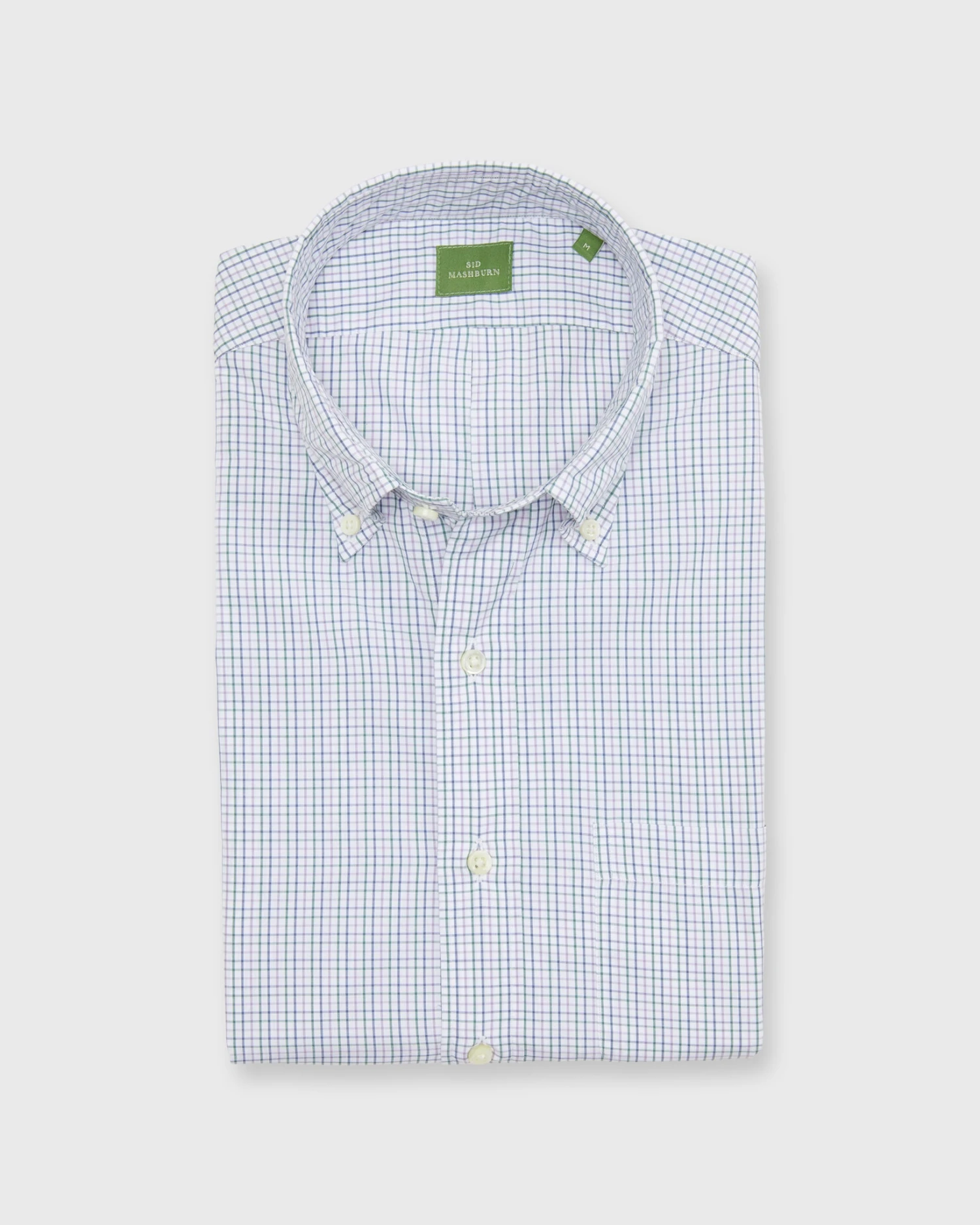 Button-Down Sport Shirt In Lavender/Navy/Forest Tattersall Poplin 1 Button-Down Sport Shirt In Lavender/Navy/Forest Tattersall Poplin