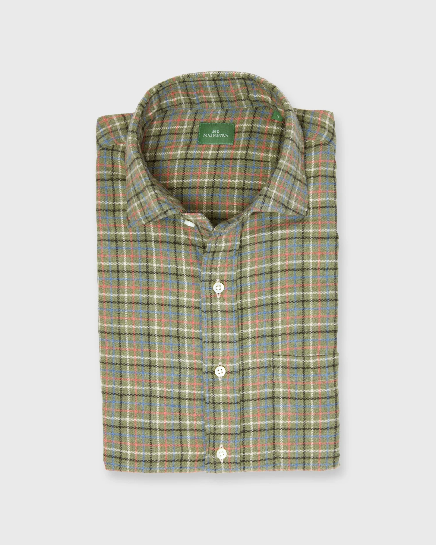 Spread Collar Sport Shirt In Olive/Blue/Nantucket Tattersall Flannel 1 Spread Collar Sport Shirt In Olive/Blue/Nantucket Tattersall Flannel