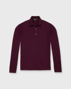 Long-Sleeved Rally Polo Sweater In Plum Cotton/Cashmere
