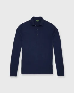 Long-Sleeved Rally Polo Sweater In Heather Denim Cotton/Cashmere