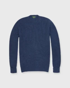 Thermal-Stitch Crewneck Sweater In Heather Denim Cashmere