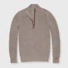 Half-Zip Shaker-Stitch Sweater In Heather Mink Extra Fine Merino