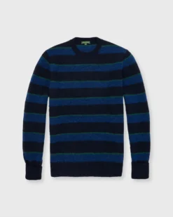 Crewneck Sweater In Cobalt/Green/Navy Stripe Brushed Alpaca/Wool Blend