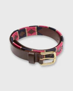 1 1/8" Polo Belt In Berry/Navy/Khaki Chocolate Leather