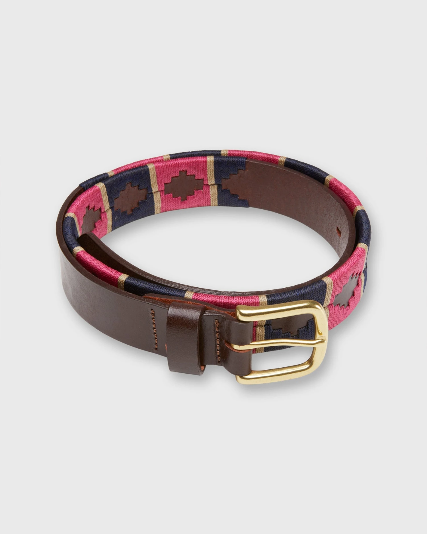 1 1/8" Polo Belt In Berry/Navy/Khaki Chocolate Leather 1 1 1/8" Polo Belt In Berry/Navy/Khaki Chocolate Leather