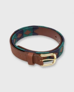1 1/8" Polo Belt In Green/Navy Medium Brown Leather