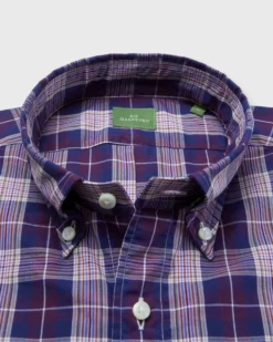 Button-Down Sport Shirt In Merlot/Lavender/Ochre Plaid Poplin -fashion S71181 152