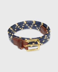 1" Raffia Belt In Navy/Gold/Bone Leather