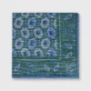 Linen/Cotton Print Pocket Square In Green/Blue Paisley
