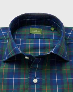 Spread Collar Sport Shirt In Green/Blue/Yellow Plaid Poplin -fashion S71714 258