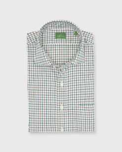 Spread Collar Sport Shirt In Bone/Hunter/Brown Tattersall Brushed Twill