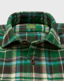 Band-Hem Work Shirt In Green/Brown/Sky Plaid Twill -fashion S71717 308