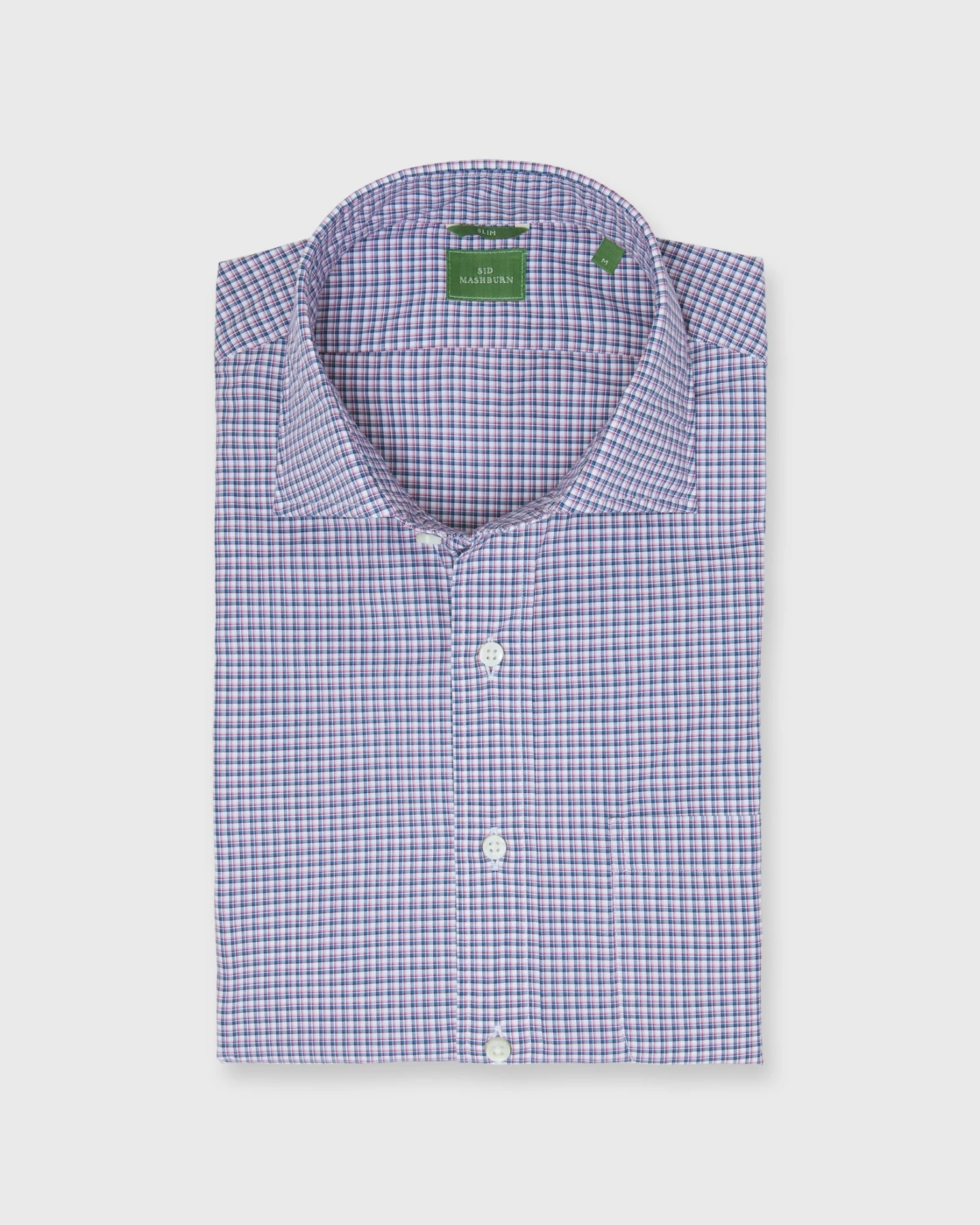Slim-Fit Spread Collar Sport Shirt In Pink/Blue Small Check Poplin 1 Slim-Fit Spread Collar Sport Shirt In Pink/Blue Small Check Poplin