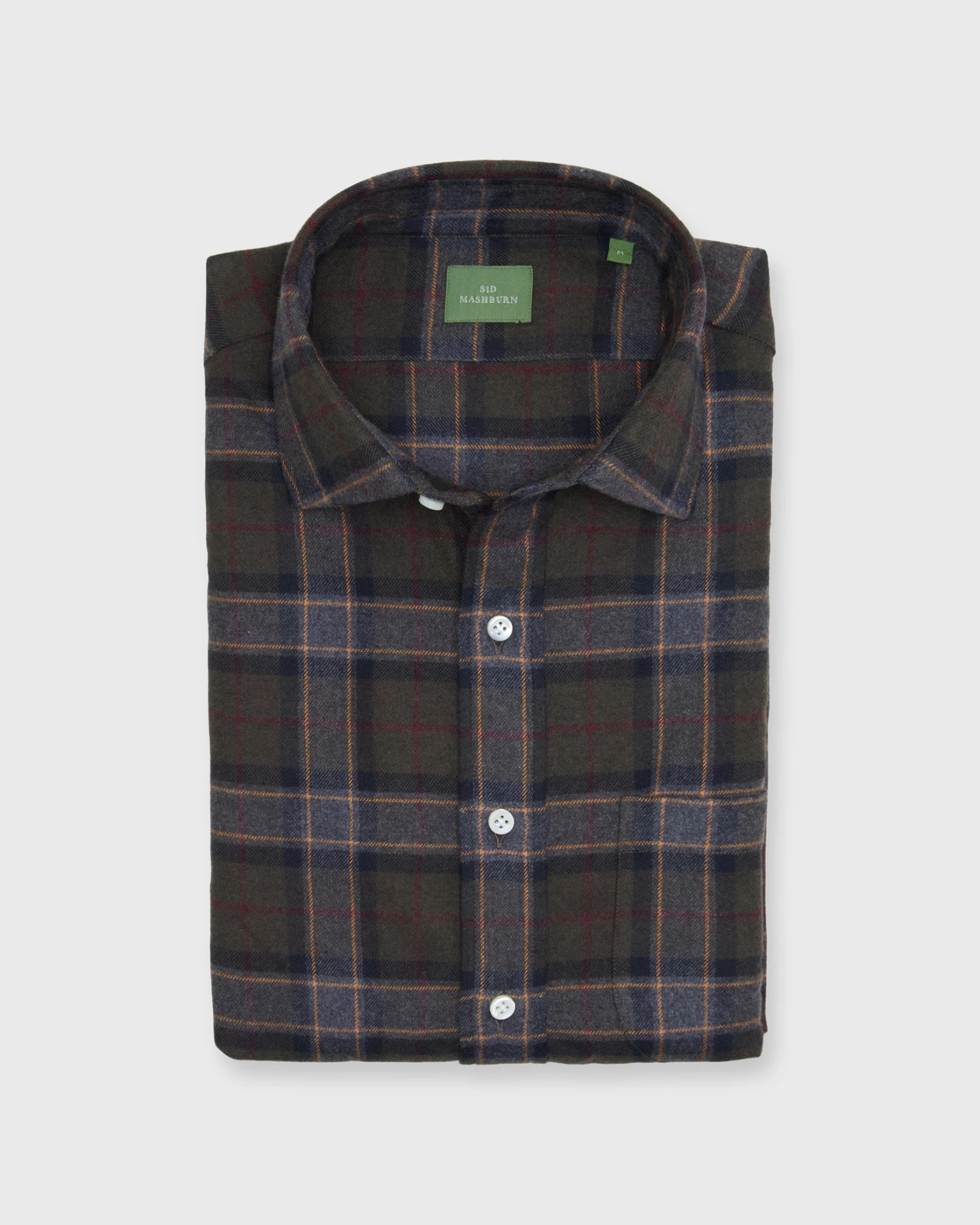 Spread Collar Sport Shirt In Olive/Berry/Scotch Plaid Flannel 1 Spread Collar Sport Shirt In Olive/Berry/Scotch Plaid Flannel