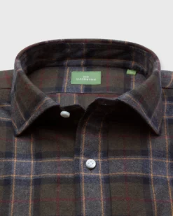 Spread Collar Sport Shirt In Olive/Berry/Scotch Plaid Flannel 5 Spread Collar Sport Shirt In Olive/Berry/Scotch Plaid Flannel -fashion S71726 134