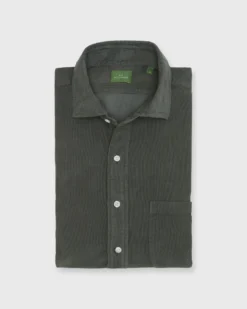 Spread Collar Sport Shirt In Olive Corduroy