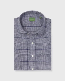 Otto Handmade Sport Shirt In Bone/Navy Brushed Glen Plaid Melton