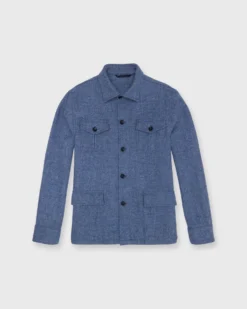 Military Jacket In Dutch Blue Herringbone Harris Tweed