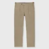 Garment-Dyed Pleated Sport Trouser In Mushroom Lightweight Twill
