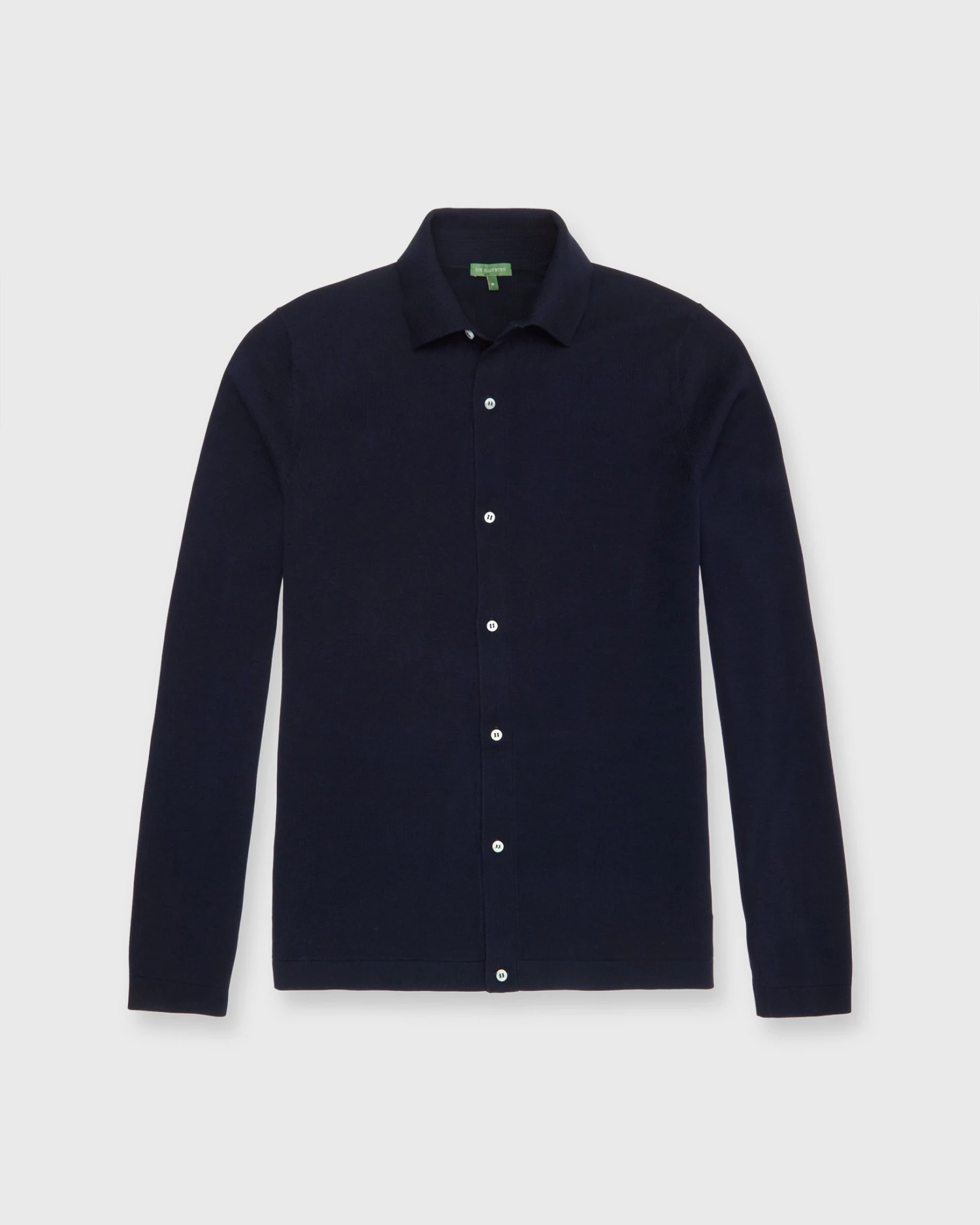 Long-Sleeved Full-Placket Sweater In Navy Cotton 1 Long-Sleeved Full-Placket Sweater In Navy Cotton