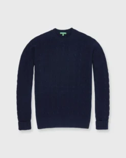 Cable-Knit Crewneck Sweater In Navy Cashmere