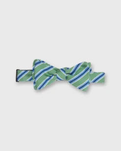 Silk Bow Tie In Green/Light Blue/Navy Stripe