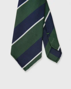 Silk Woven Tie In Olive/Navy/White Stripe