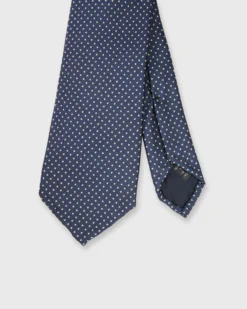 Silk Print Tie In Navy/Yellow Pin Dot