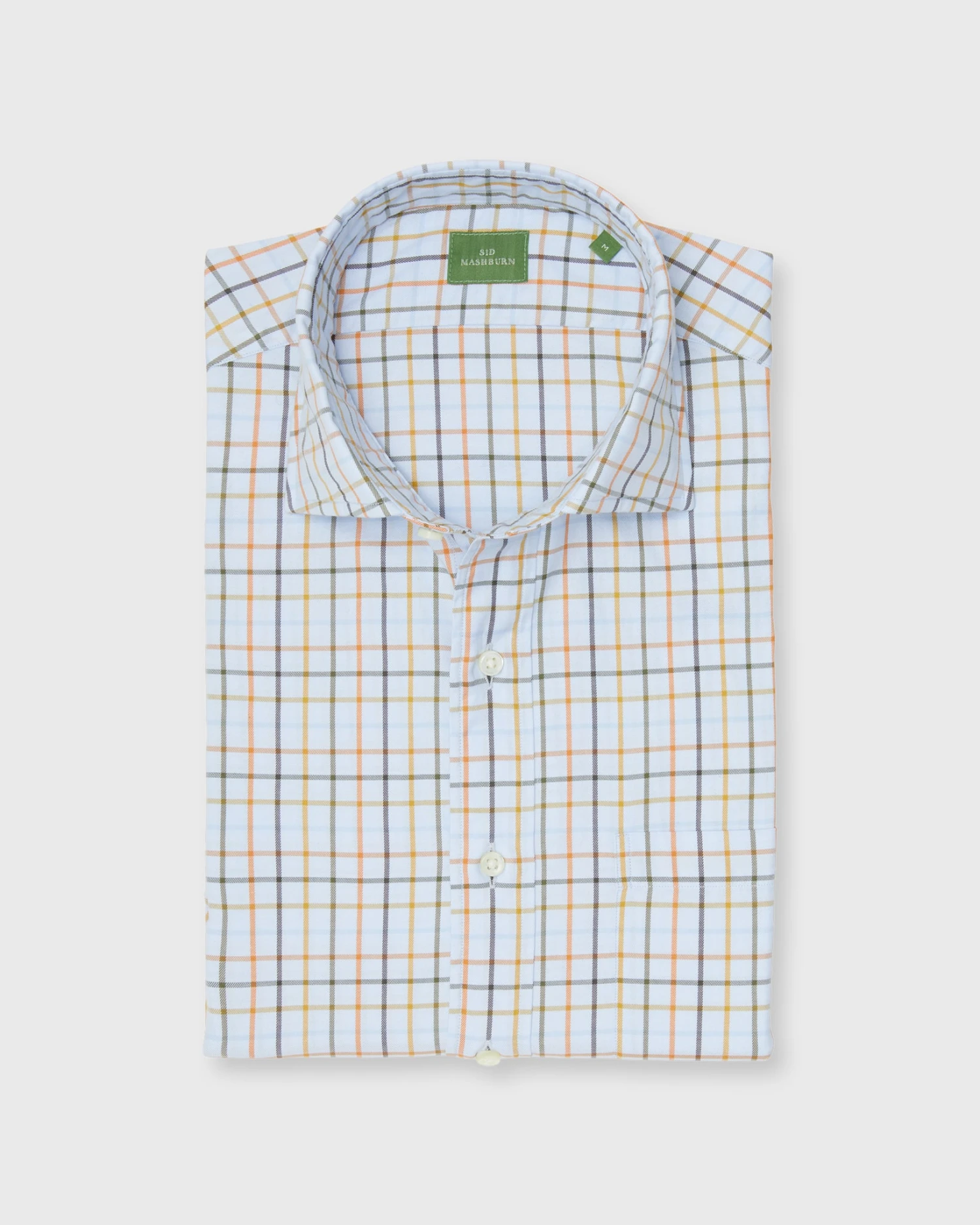 Spread Collar Sport Shirt In Sky/Orange/Olive Tattersall Brushed Twill 1 Spread Collar Sport Shirt In Sky/Orange/Olive Tattersall Brushed Twill