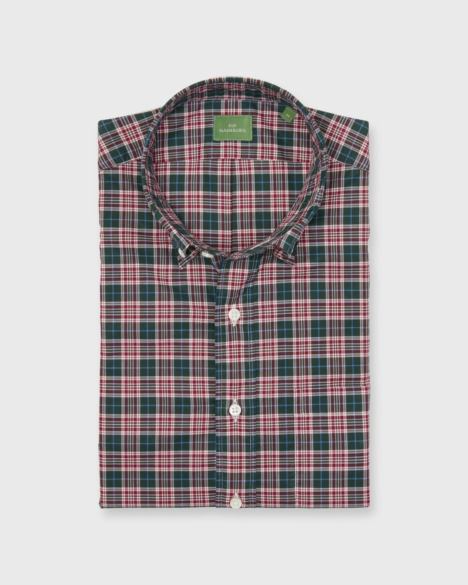Button-Down Sport Shirt In Hunter/Red/Sky Plaid Poplin 1 Button-Down Sport Shirt In Hunter/Red/Sky Plaid Poplin