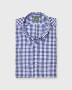 Button-Down Sport Shirt In Blue Gingham Poplin