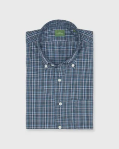 Button-Down Sport Shirt In Hunter/Sky/Brown Check Poplin
