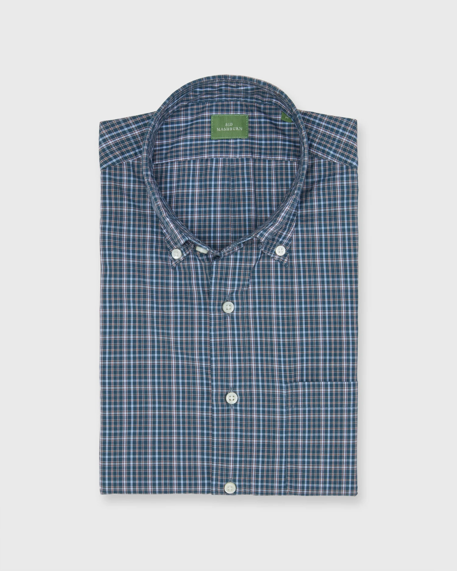 Button-Down Sport Shirt In Hunter/Sky/Brown Check Poplin 1 Button-Down Sport Shirt In Hunter/Sky/Brown Check Poplin
