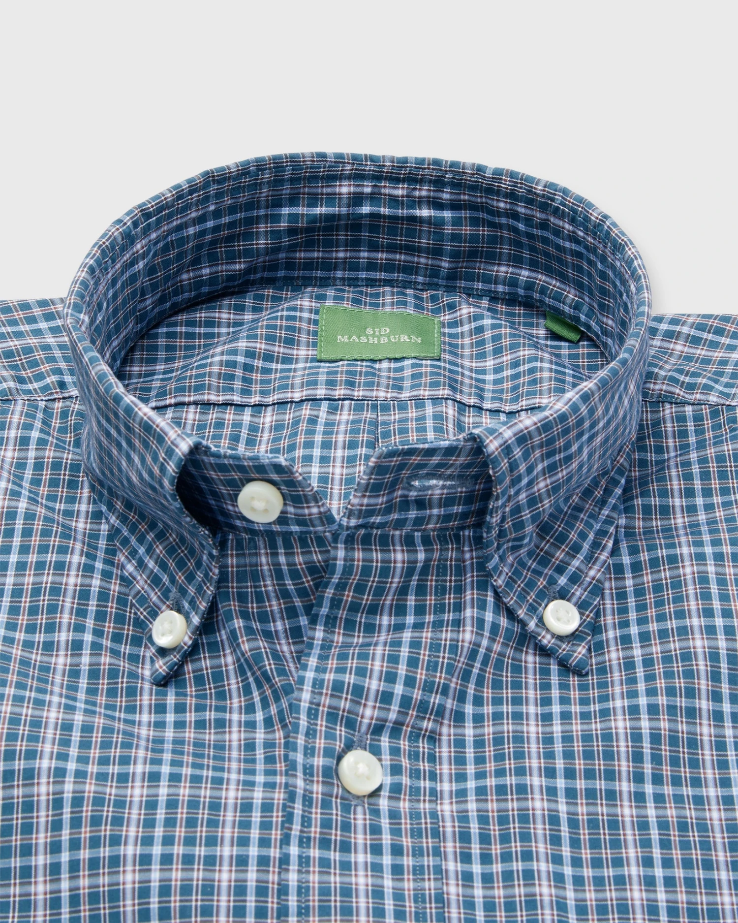 Button-Down Sport Shirt In Hunter/Sky/Brown Check Poplin 2 Button-Down Sport Shirt In Hunter/Sky/Brown Check Poplin - Image 2