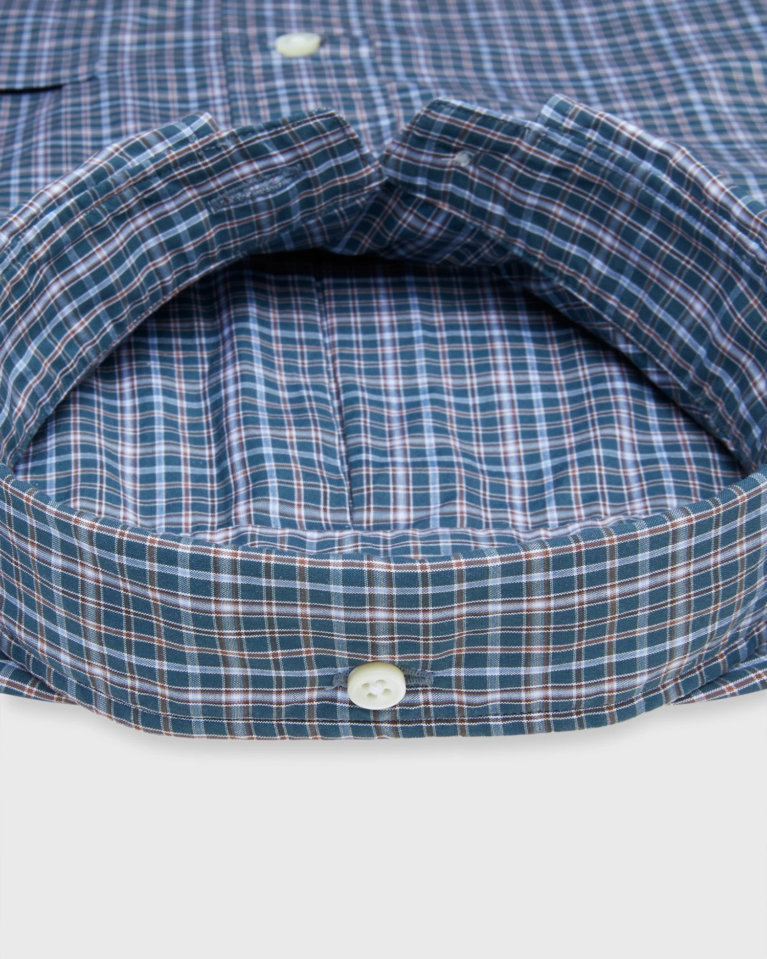 Button-Down Sport Shirt In Hunter/Sky/Brown Check Poplin 3 Button-Down Sport Shirt In Hunter/Sky/Brown Check Poplin - Image 3