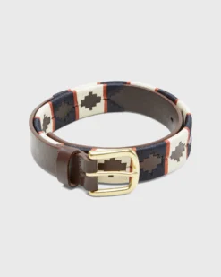1 1/8" Polo Belt In Bone/Navy/Orange Chocolate Leather