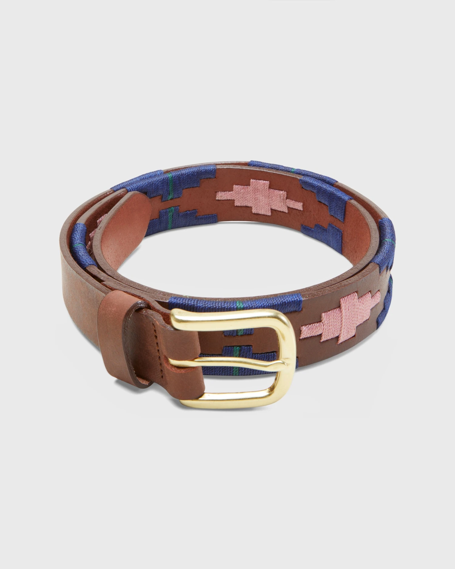 1 1/8" Polo Belt In Pink/Navy/Green Medium Brown Leather 1 1 1/8" Polo Belt In Pink/Navy/Green Medium Brown Leather