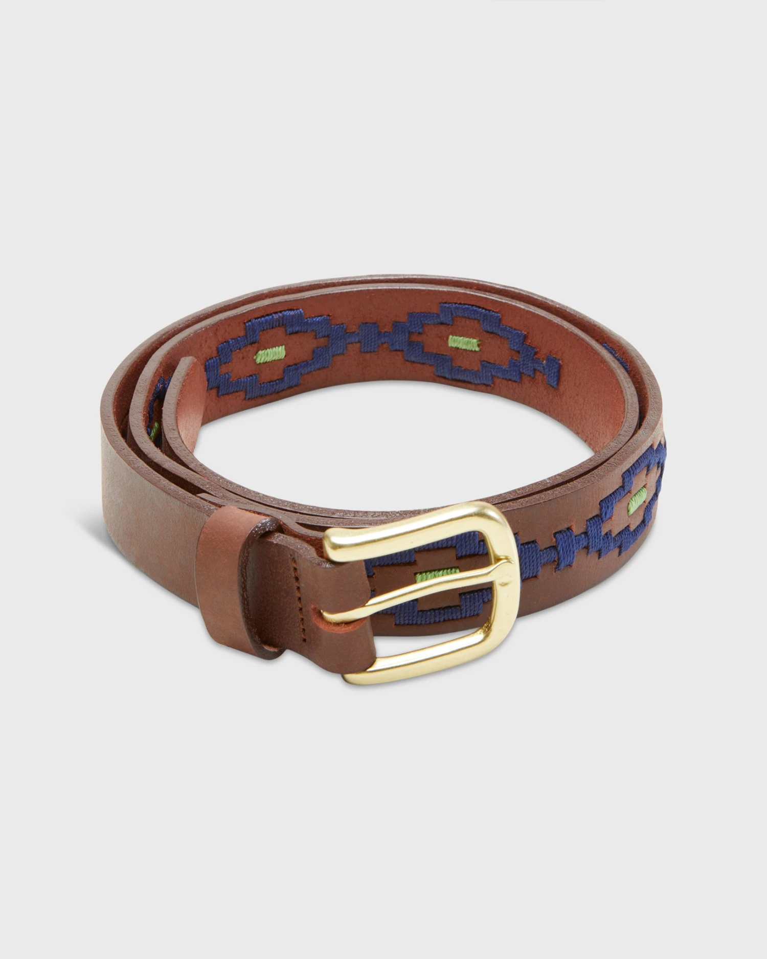 1 1/8" Polo Belt In Navy/Sage Medium Brown Leather 1 1 1/8" Polo Belt In Navy/Sage Medium Brown Leather