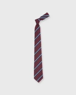 Irish Poplin Tie In Burgundy/Navy/White Stripe -fashion S72488 27