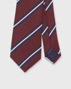 Irish Poplin Tie In Burgundy/Navy/White Stripe