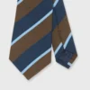 Irish Poplin Tie In Navy/Brown/Sky Stripe