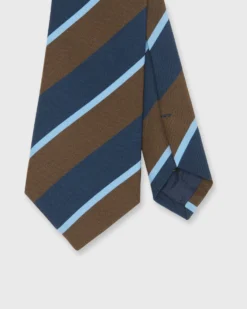 Irish Poplin Tie In Navy/Brown/Sky Stripe