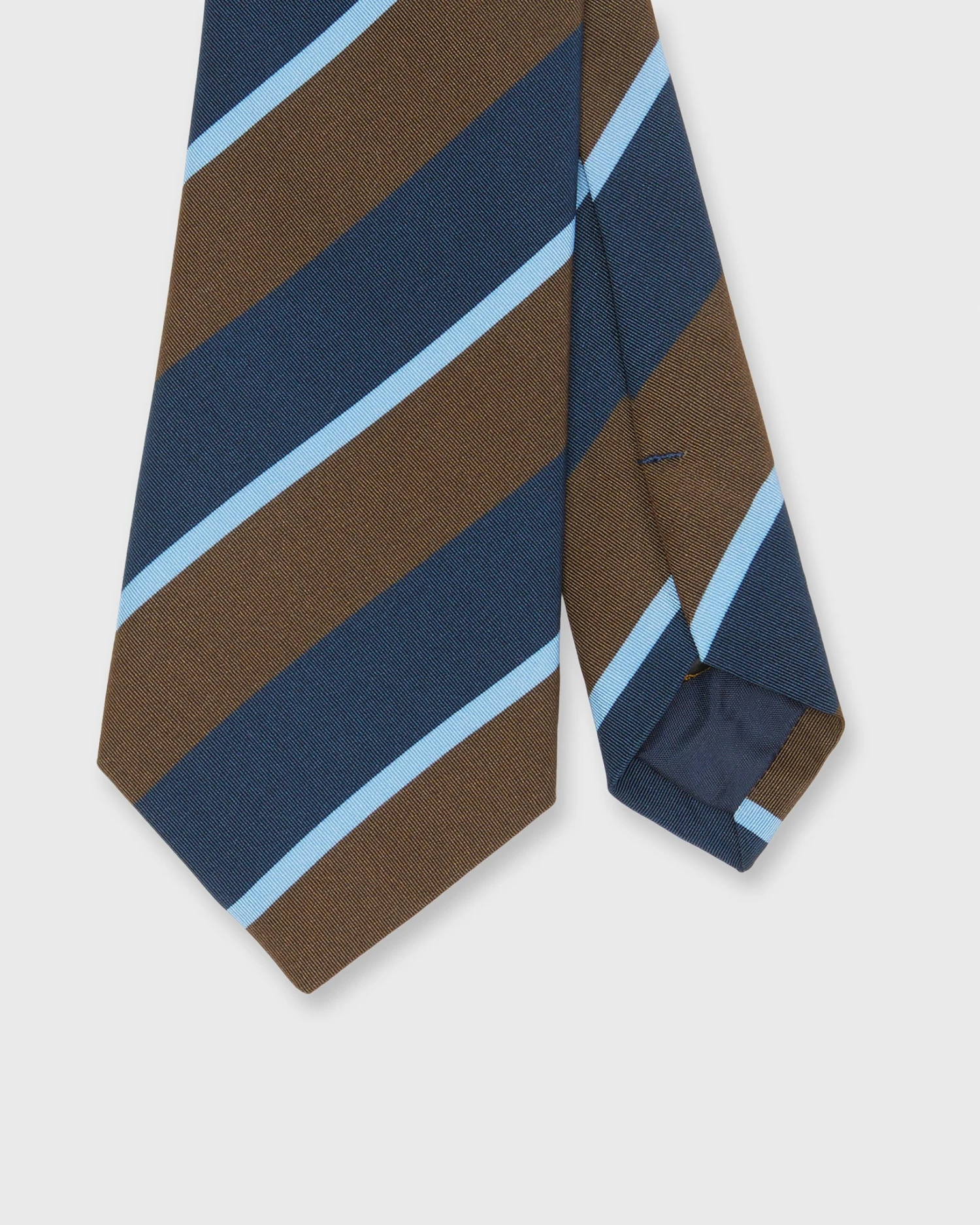 Irish Poplin Tie In Navy/Brown/Sky Stripe 1 Irish Poplin Tie In Navy/Brown/Sky Stripe