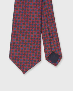 Silk Print Tie In Red/Green/Sky Flower