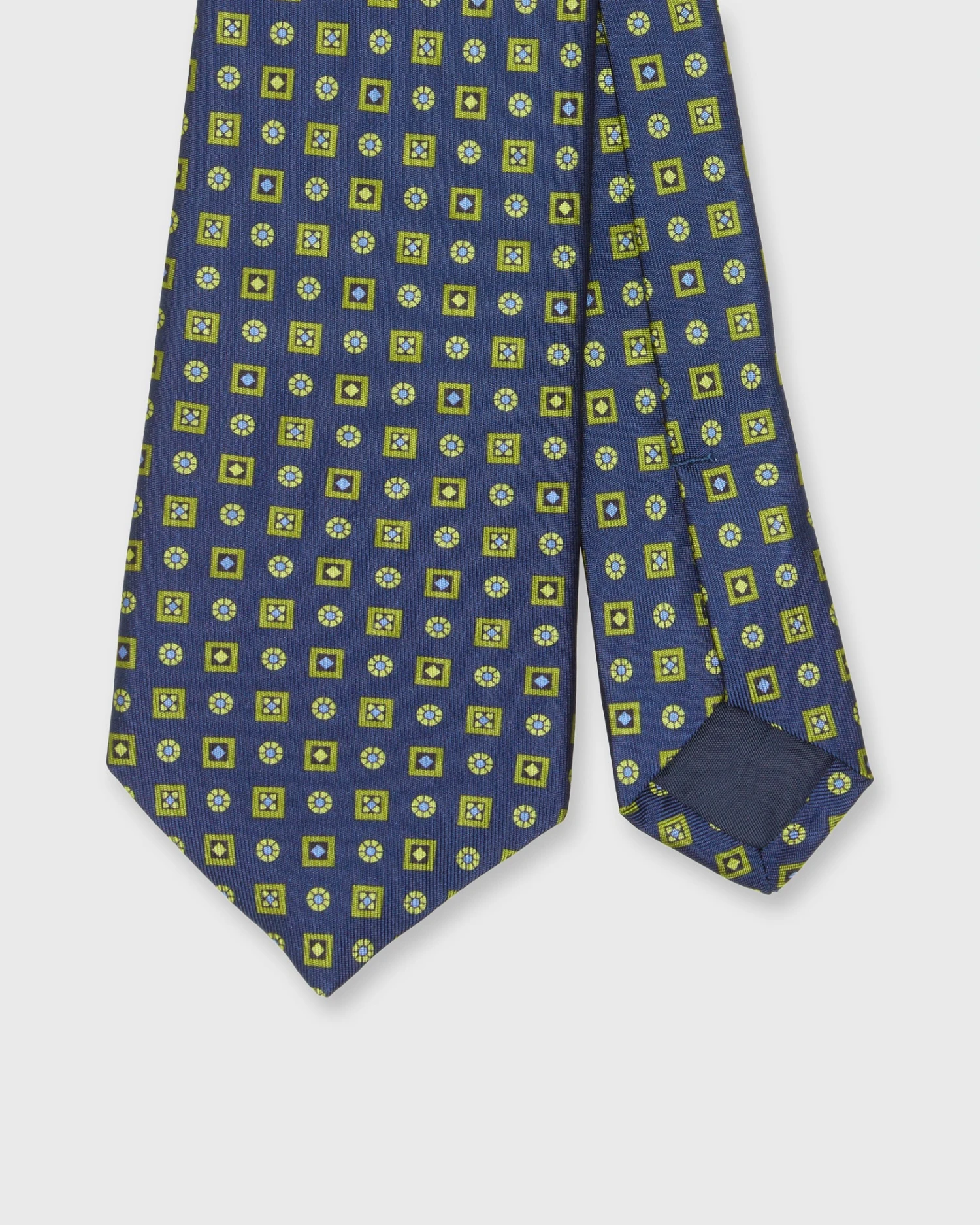 Silk Print Tie In Navy/Lime Shapes 1 Silk Print Tie In Navy/Lime Shapes